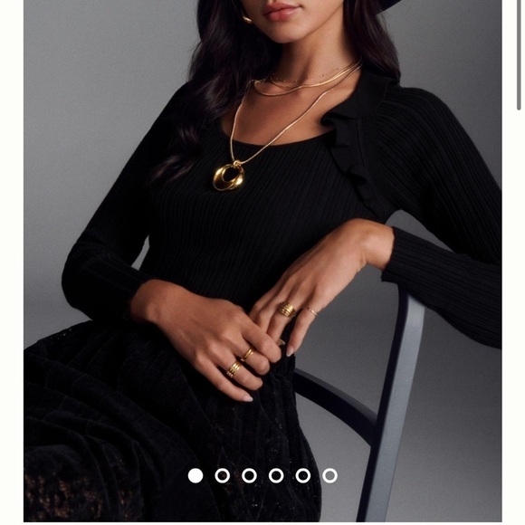 Anthropologie Tops - Anthropologie Maeve Square Neck Sweater Long Sleeve Black Sz L NEW